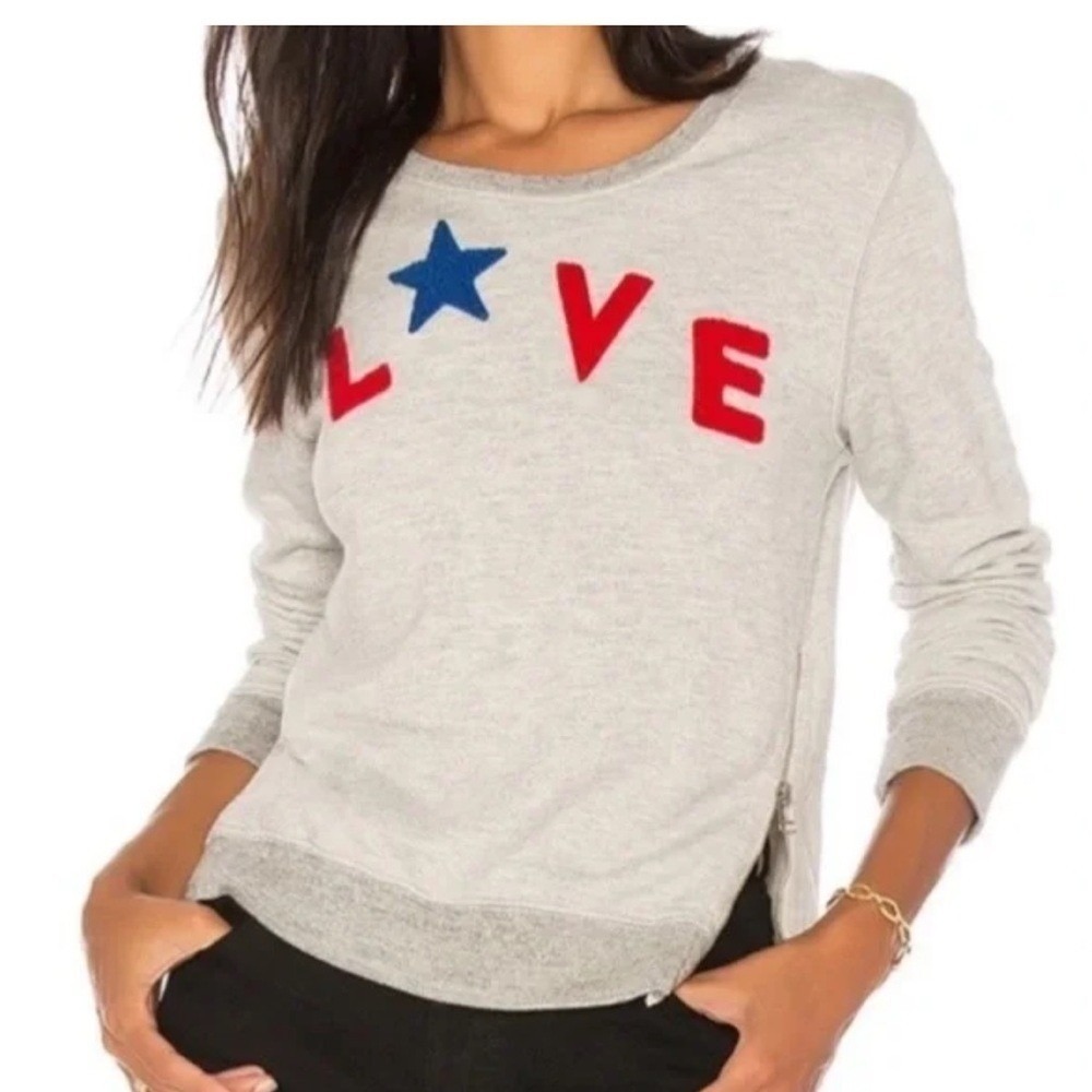 Sundry LOVE Chenille Patch Side Zip Sweatshirt Heather Grey Women Size 0